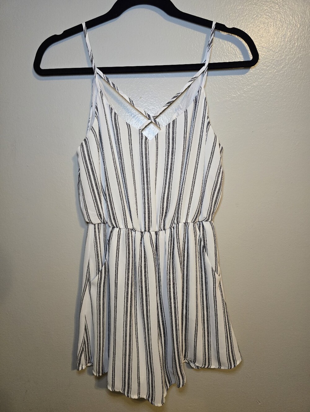 Lush Black and White Striped Spaghetti Strap Romper